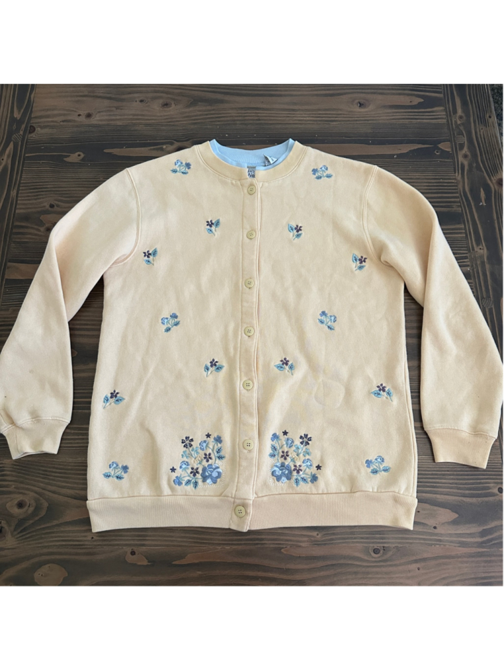 Baxter & Wells Floral Embroidered Cardigan Women's S Yellow Blue Cotton Blend